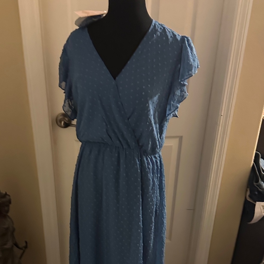 Amazon Blue Maxi Dress with Ruffle Sleeves